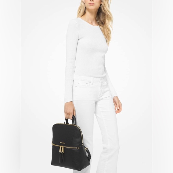 NWT 🆕✨ MICHAEL KORS DALLAS SLIM LEATHER BACKPACK 🎒 BLACK - Picture 3 of 11